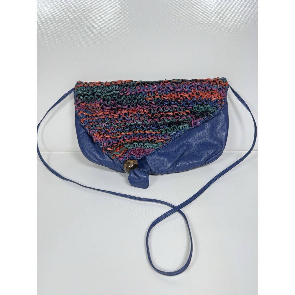 Vintage Sharif Leather Crossbody Bag Multicolor Woven Flap Purse 80's Statement